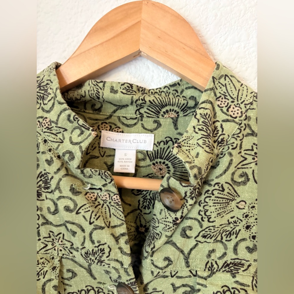 Charter Club Green Patterned Linen Blend Jacket - Picture 5 of 6